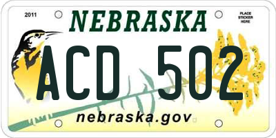 NE license plate ACD502