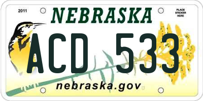 NE license plate ACD533