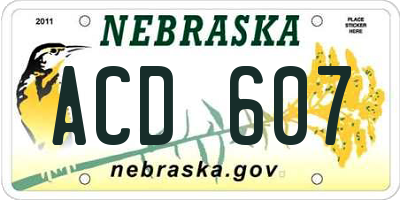 NE license plate ACD607