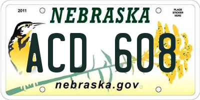 NE license plate ACD608