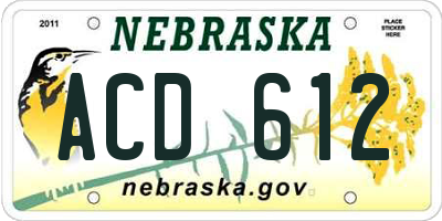 NE license plate ACD612