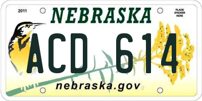 NE license plate ACD614