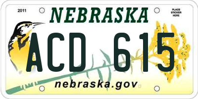 NE license plate ACD615