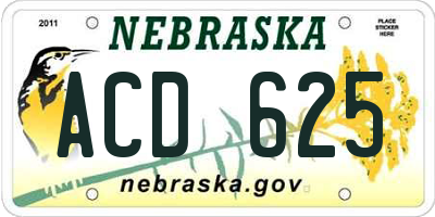 NE license plate ACD625