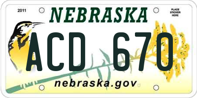 NE license plate ACD670