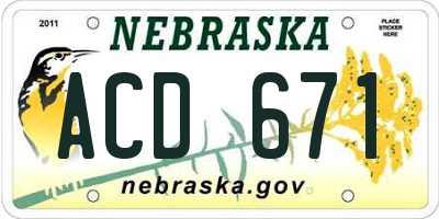 NE license plate ACD671