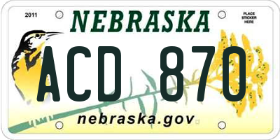 NE license plate ACD870