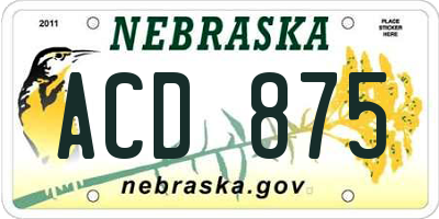 NE license plate ACD875