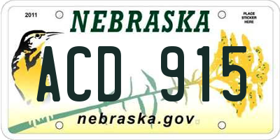 NE license plate ACD915