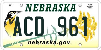 NE license plate ACD961