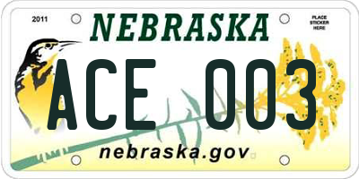 NE license plate ACE003