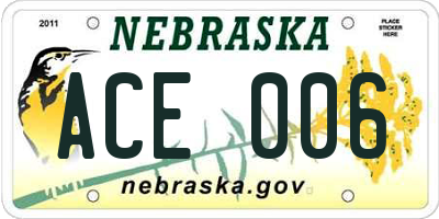 NE license plate ACE006