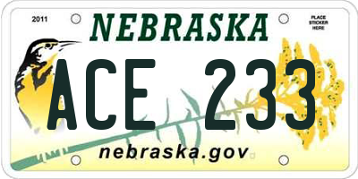 NE license plate ACE233