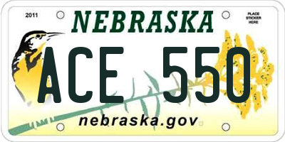 NE license plate ACE550
