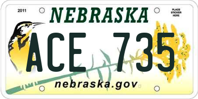 NE license plate ACE735