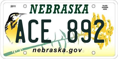 NE license plate ACE892