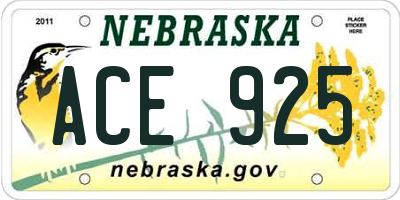 NE license plate ACE925