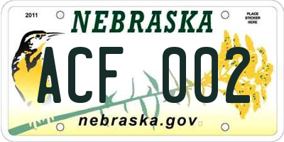 NE license plate ACF002