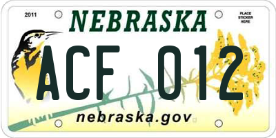 NE license plate ACF012