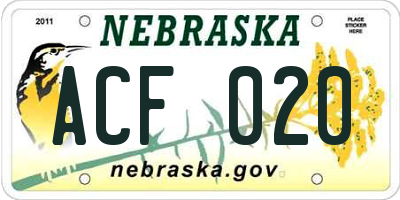 NE license plate ACF020
