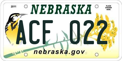 NE license plate ACF022