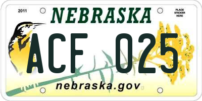 NE license plate ACF025