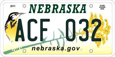 NE license plate ACF032