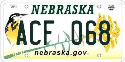 NE license plate ACF068