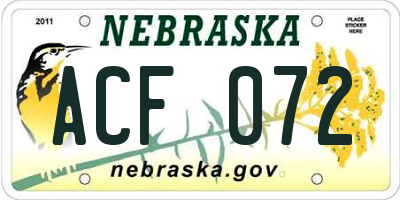 NE license plate ACF072