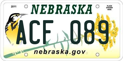 NE license plate ACF089