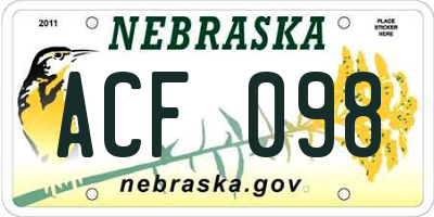 NE license plate ACF098