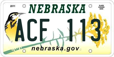 NE license plate ACF113