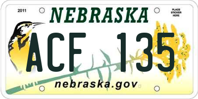 NE license plate ACF135