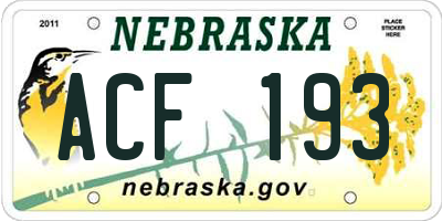 NE license plate ACF193