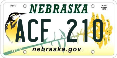 NE license plate ACF210