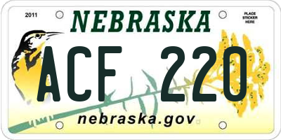 NE license plate ACF220