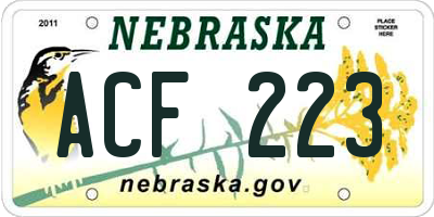 NE license plate ACF223