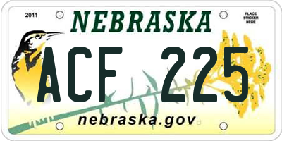 NE license plate ACF225