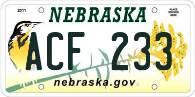 NE license plate ACF233