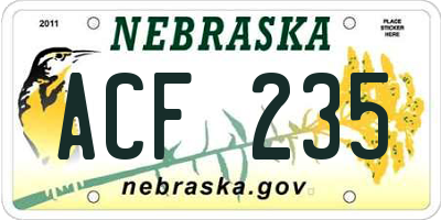 NE license plate ACF235