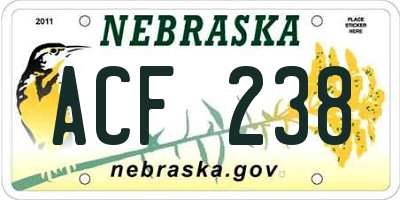 NE license plate ACF238