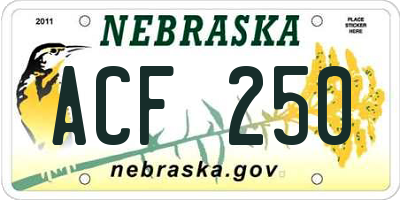 NE license plate ACF250