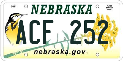 NE license plate ACF252