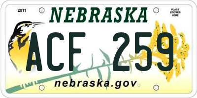 NE license plate ACF259