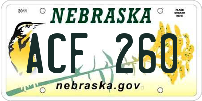 NE license plate ACF260