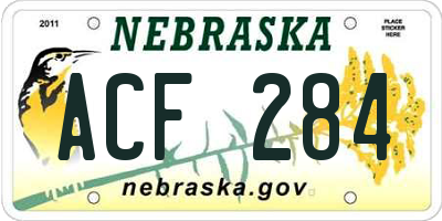 NE license plate ACF284