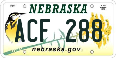 NE license plate ACF288