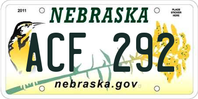 NE license plate ACF292