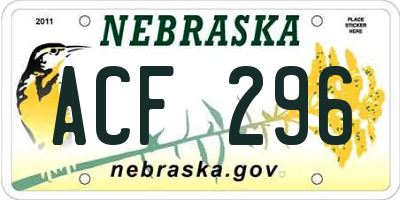 NE license plate ACF296