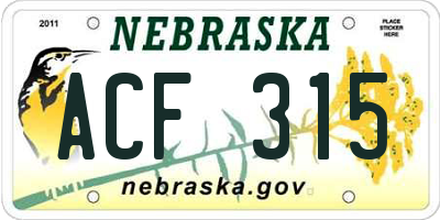 NE license plate ACF315